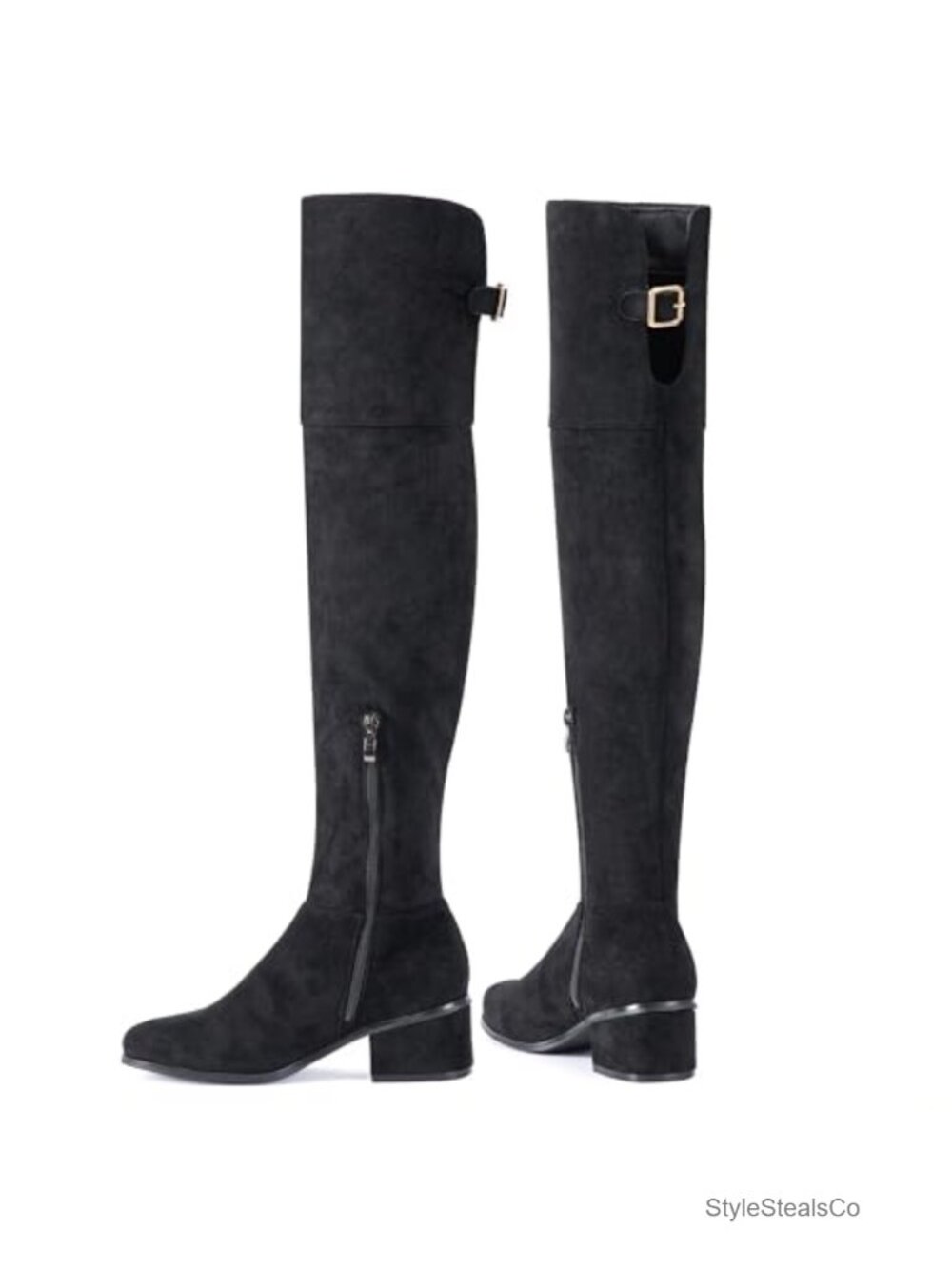 Over the Knee Faux Suede Boots 2 Inch Block Heel Side Zip